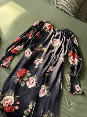 Suzy Shier Black Maxi Dress with Red & Pink Floral Print